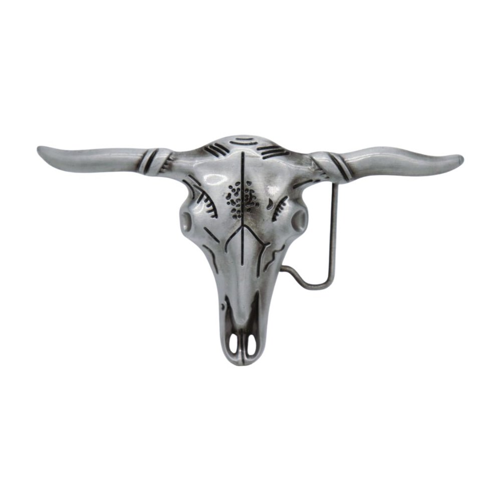 New Men Western Fashion Silver Metal Belt Buckle Long Horn Texas Cow Bull Skull